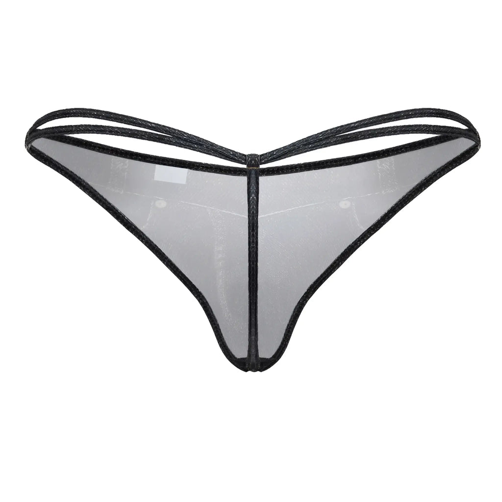 CandyMan 99899 cowboy thong in denim black sheer mesh with black trim and delicate transparent design