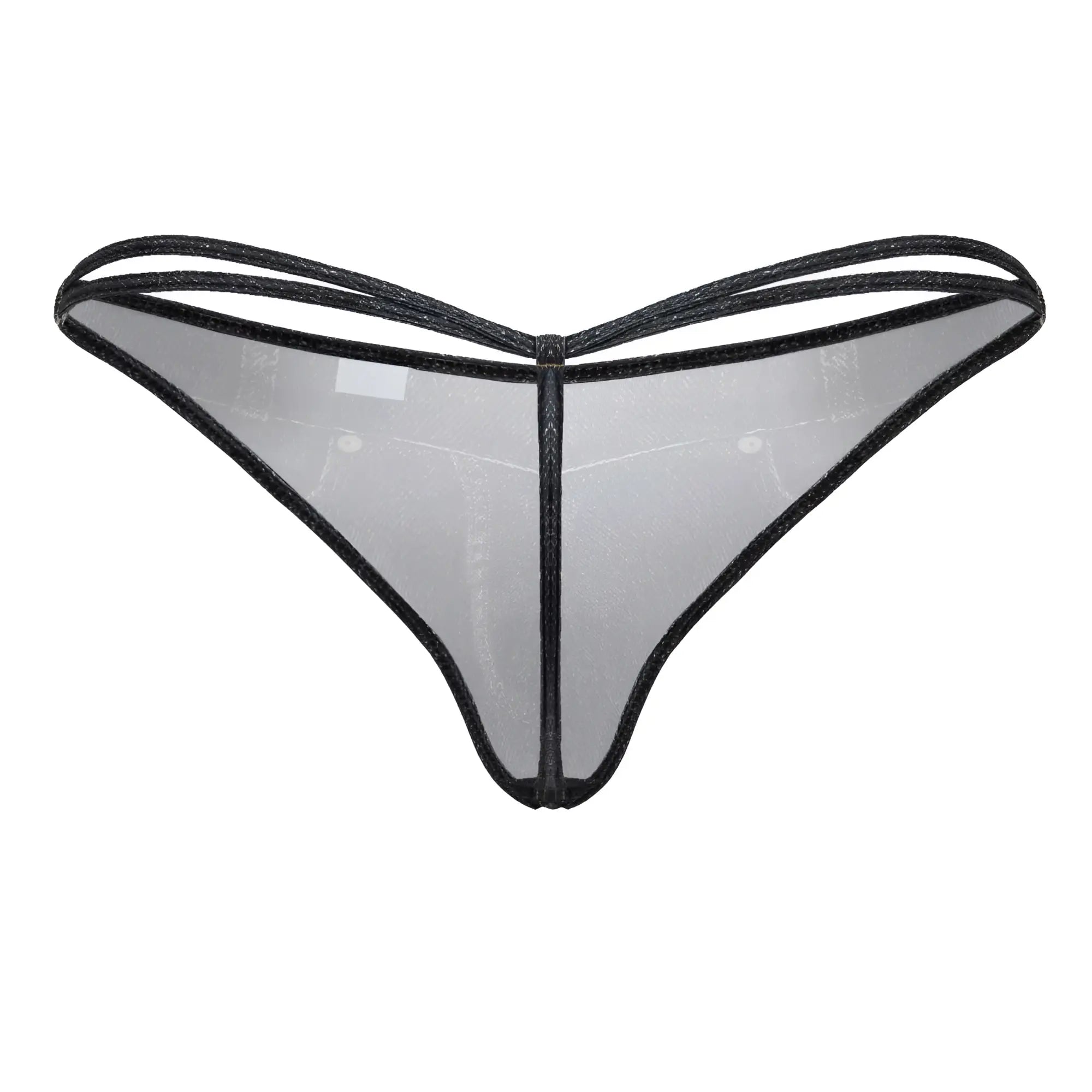 CandyMan 99899 cowboy thong in denim black sheer mesh with black trim and delicate transparent design