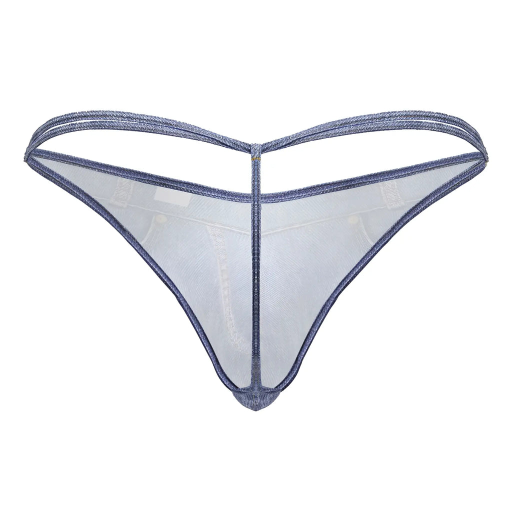 CandyMan 99899 cowboy thong in lavender sheer mesh with subtle glittery texture and reinforced edges