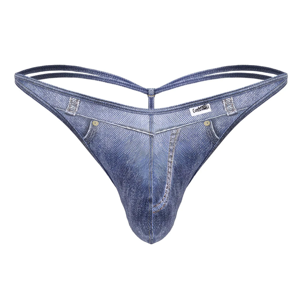 Blue denim thong from candyMan 99899 cowboy thongs featuring classic jeans design and subtle stitching details