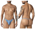 Blue denim-style thong with small front pocket and belt loops from CandyMan 99899 cowboy thongs collection