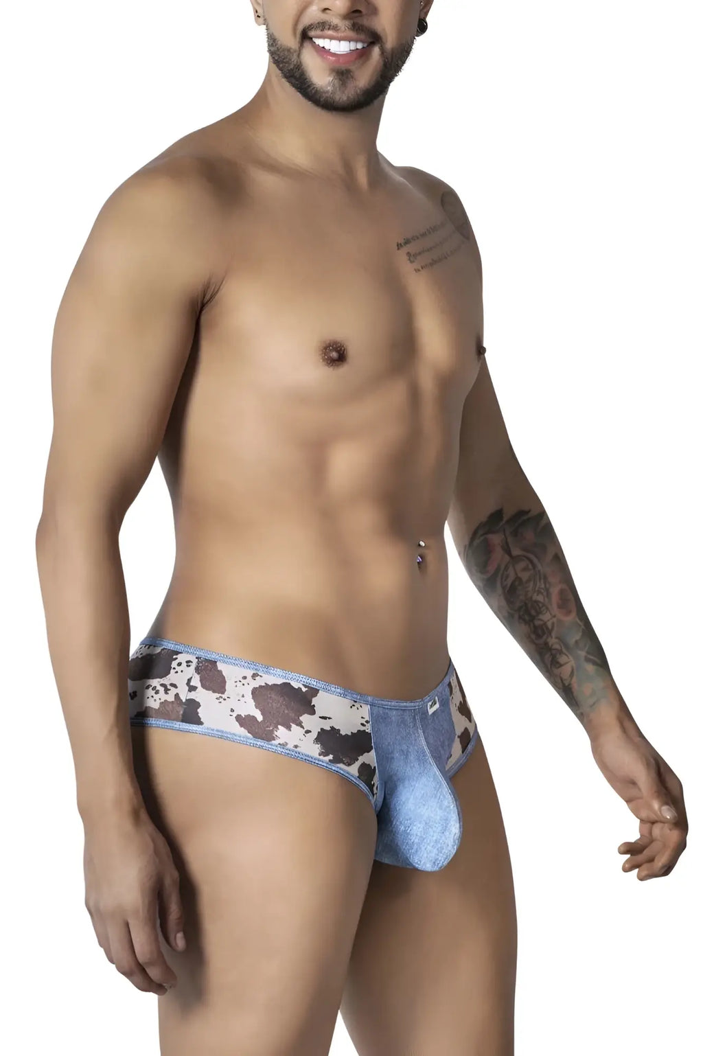 Candyman 99900 cowboy briefs in blue and brown cow print with denim texture for stylish comfort