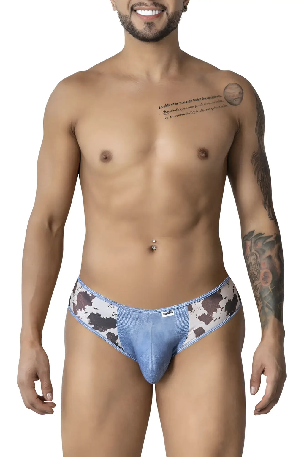 Blue denim patterned briefs with cow print waistband candy man 99900 cowboy briefs color animal print