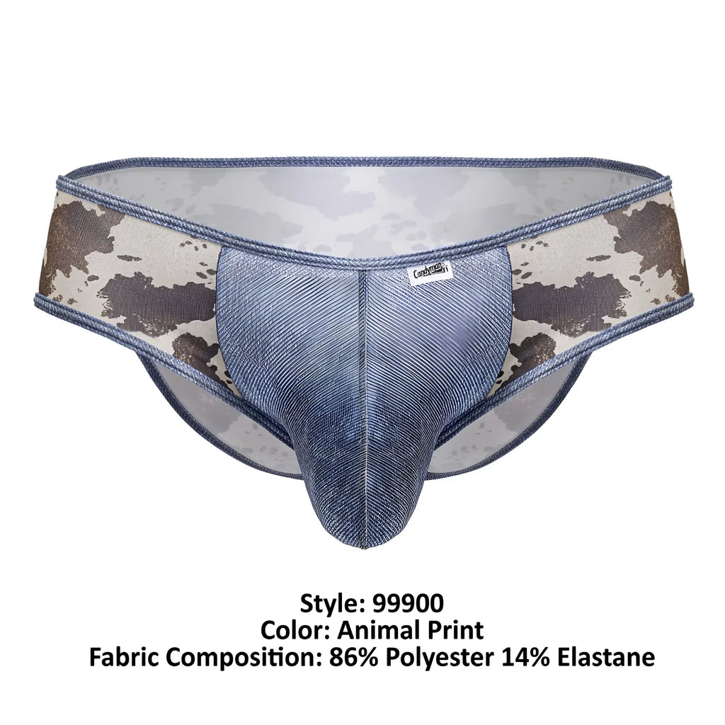 Candyman 99900 cowboy briefs in blue denim with brown and beige animal print side panels for men