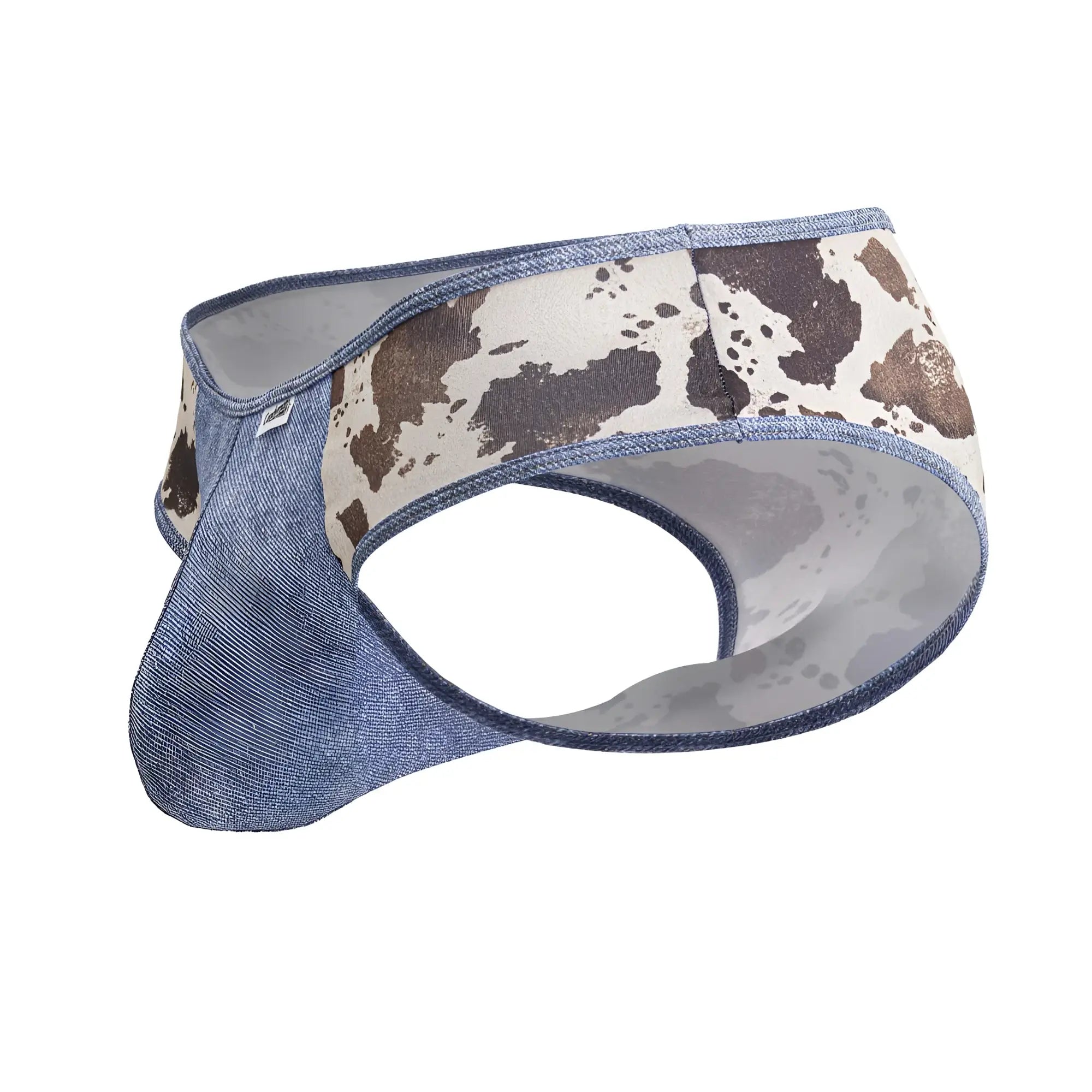 Blue denim patterned mens briefs with cow print front panel candyMan 99900 cowboy briefs color animal print