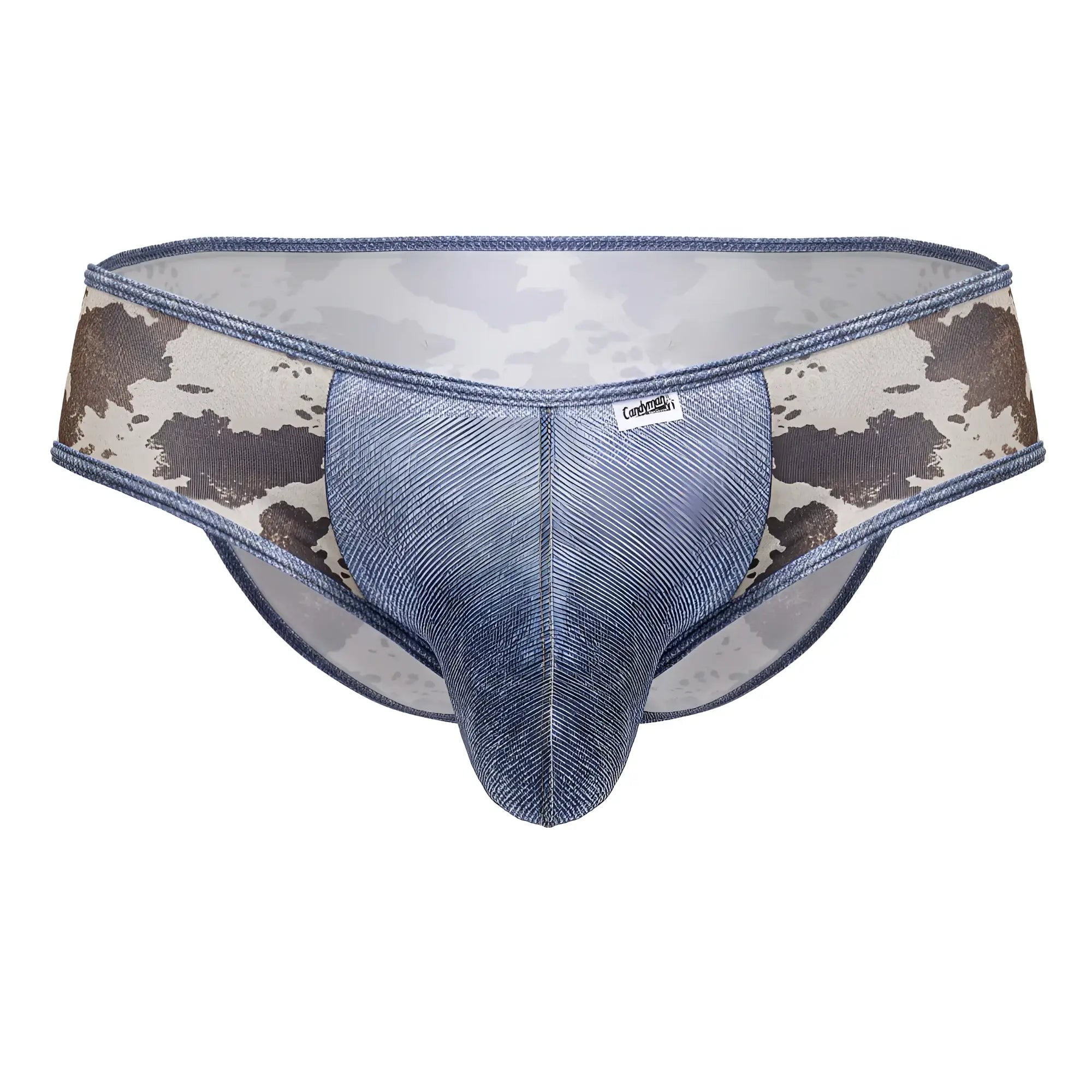 CandyMan 99900 cowboy briefs blue denim textured men’s briefs with camouflage pattern on the sides