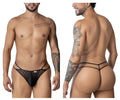 Black sheer lace CandyMan 99903 geometric mesh thong with thin elastic straps shown from the back side
