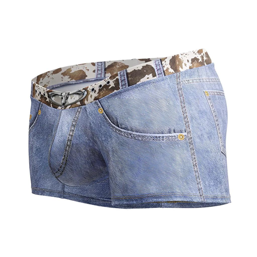 Light blue denim shorts candyMan 99904 cowboy trunks with cow print belt and silver buckle