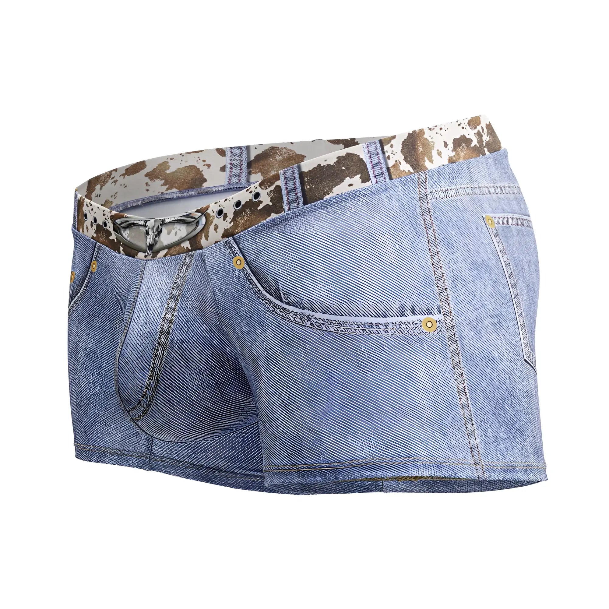 Light blue denim shorts candyMan 99904 cowboy trunks with cow print belt and silver buckle