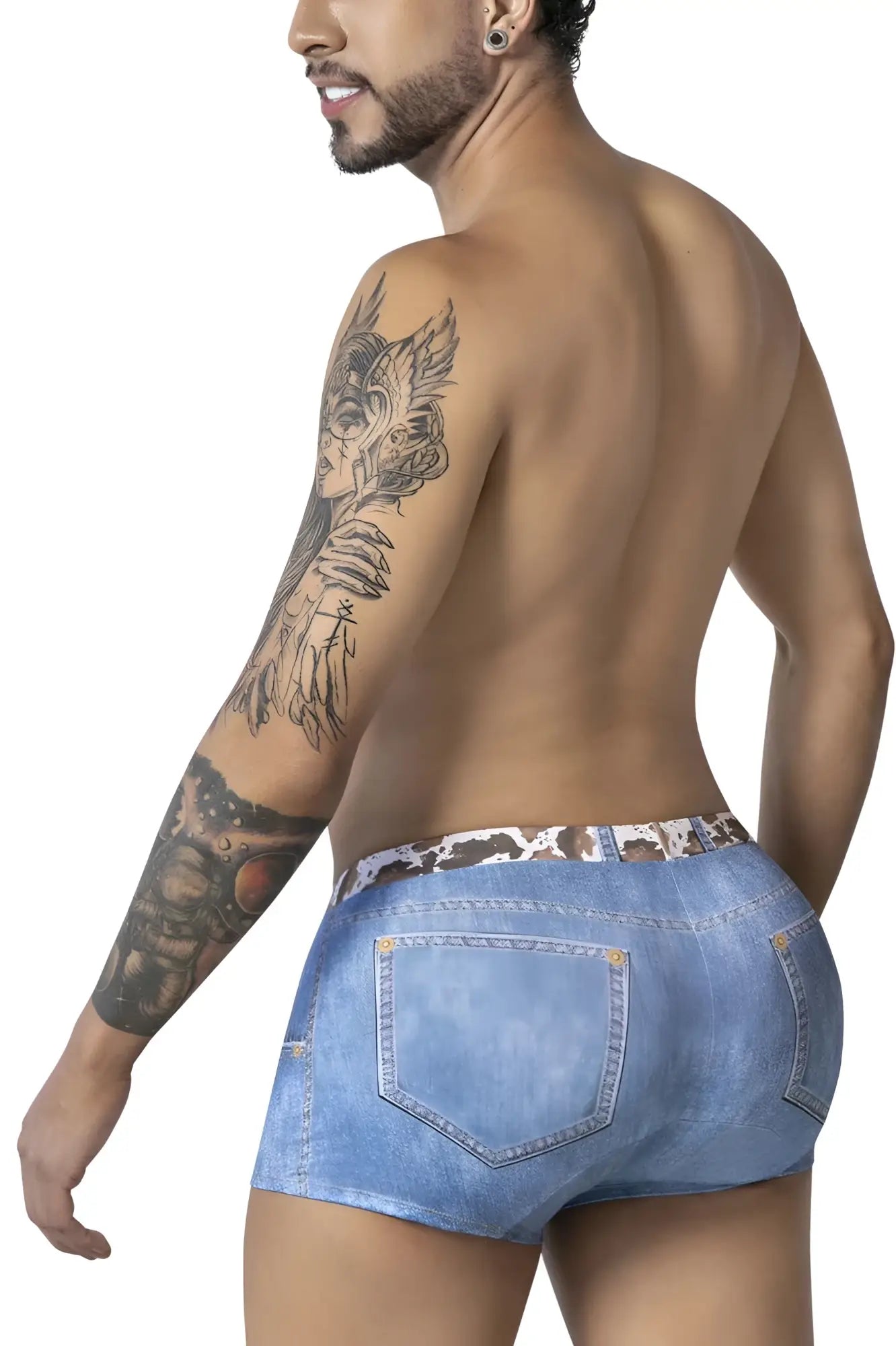 Blue denim cowboy trunks with leopard-print waistband candyMan 99904 casual summer shorts