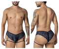 Navy blue lace men’s briefs with intricate floral patterns and supportive contoured design CandyMan 99905 Garter Lace Briefs