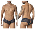 Navy blue lace men’s underwear with intricate floral patterns and scalloped edge candyMan 99907 lace trunks