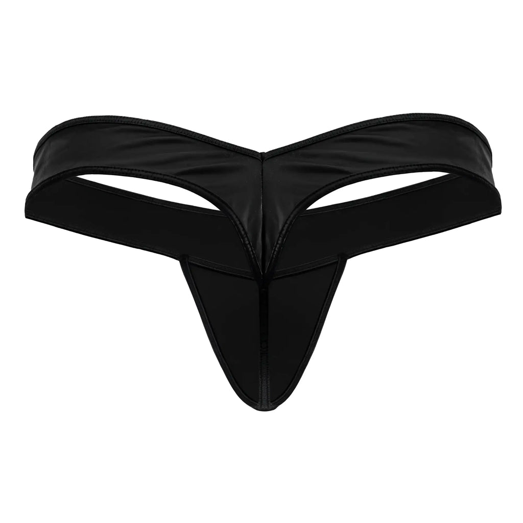 Black glossy latex thong candyMan 99912 police thongs with sleek form fitting design and reinforced stitching edges