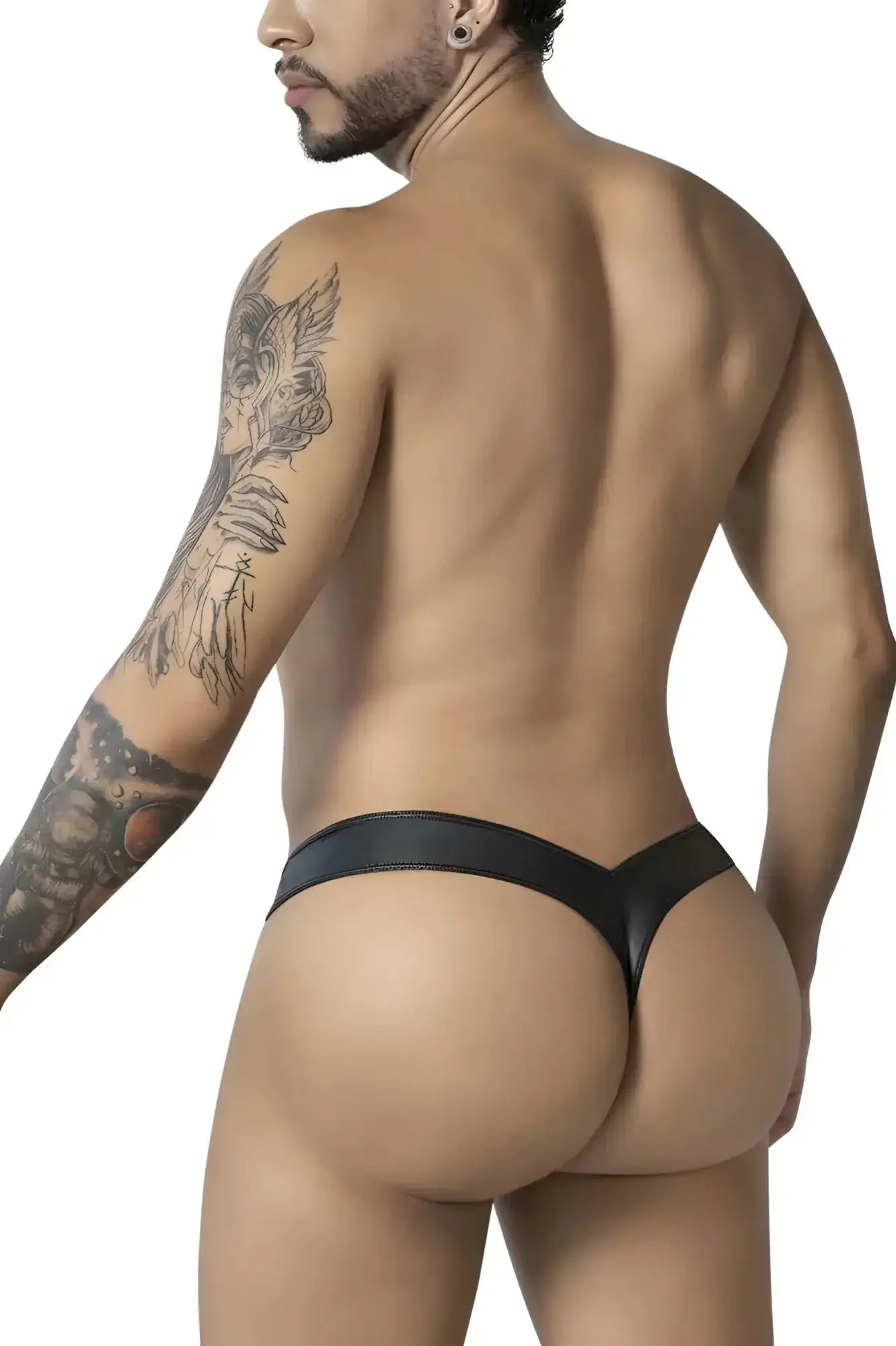 Black leather minimalist thong CandyMan 99912 Police Thongs in sleek design for stylish comfort