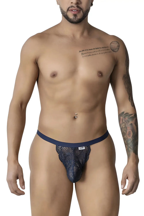 Dark blue lace thong with solid waistband in navy from candyman featuring delicate lace material and comfortable fit