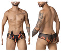 Black mesh briefs candy man 99917 wicked trunks with orange and red flame design for bold stylish wear