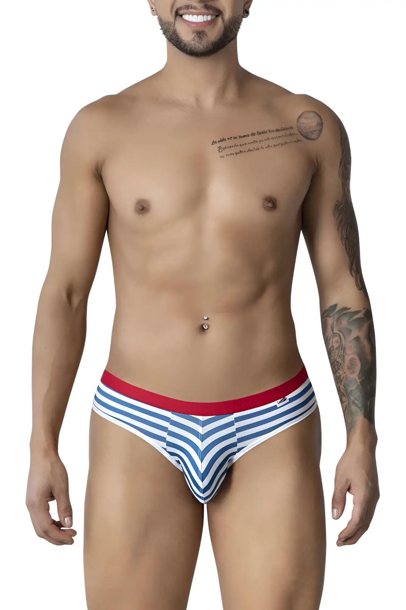 Candyman 99918 sailor briefs blue white striped men’s underwear with red waistband for comfortable daily wear