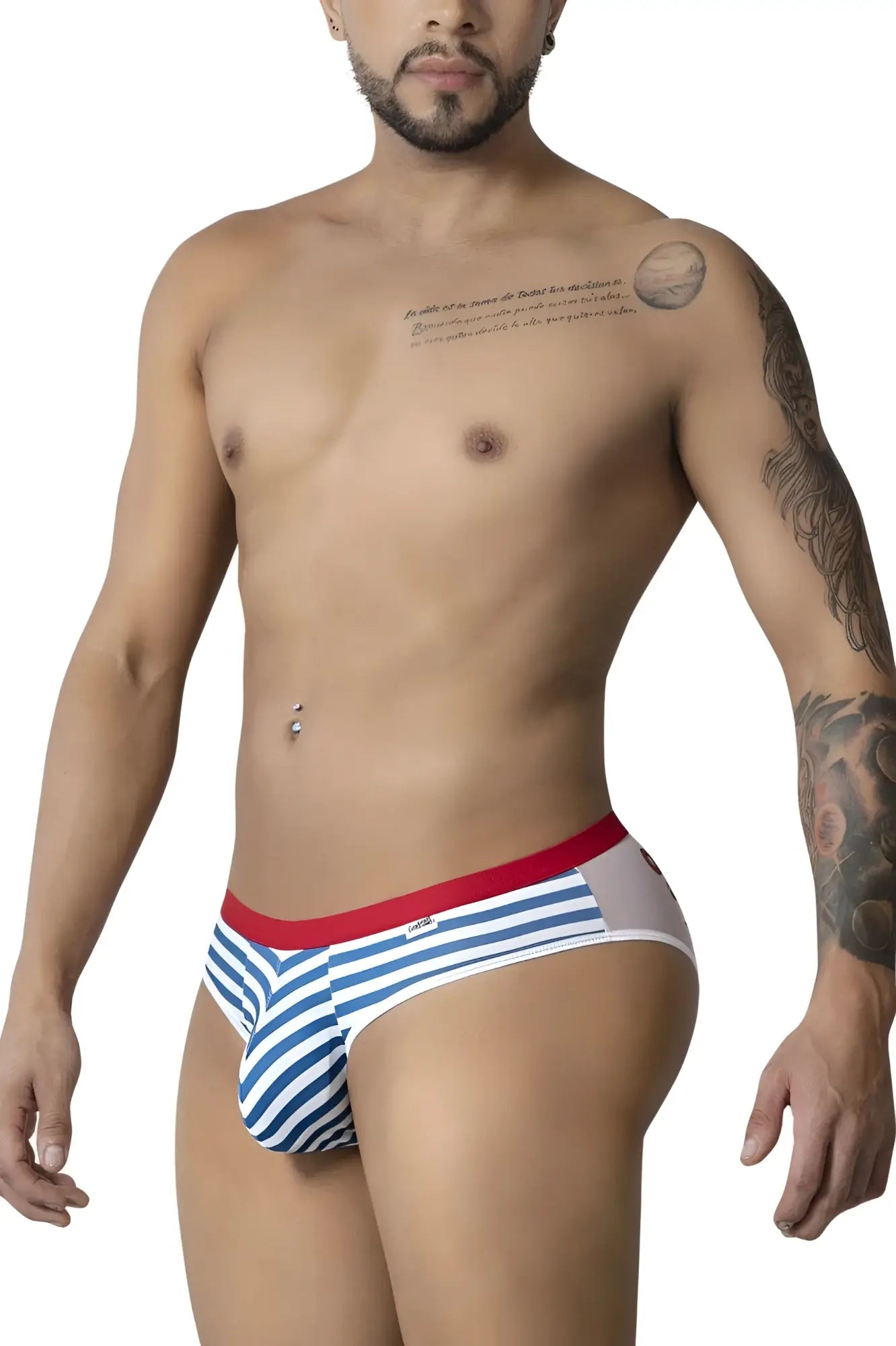 CandyMan 99918 sailor briefs in blue and white stripes with a red waistband men’s underwear front view