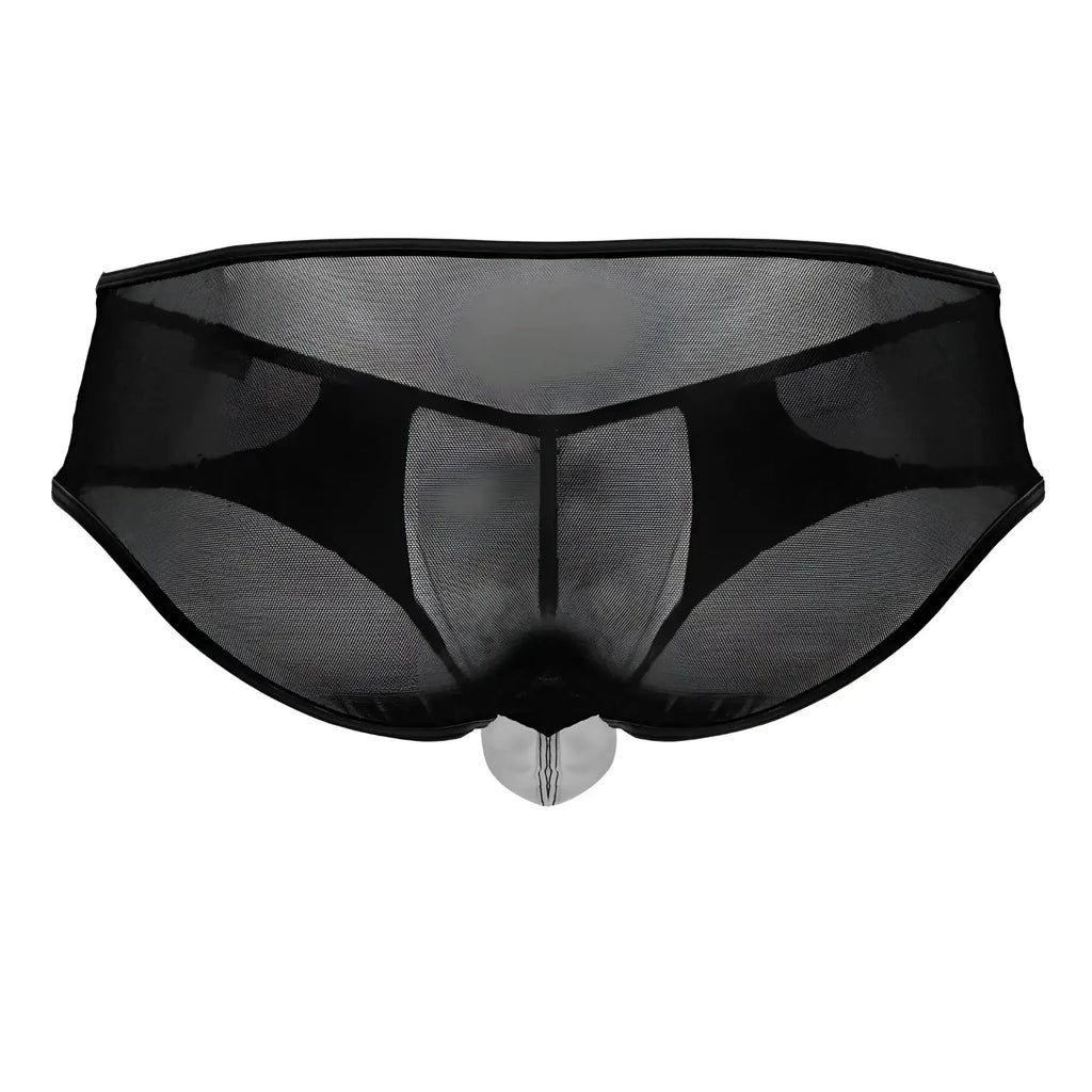 Candyman 99919 tuxedo briefs in black-white feature black sheer mesh with a transparent plastic front panel