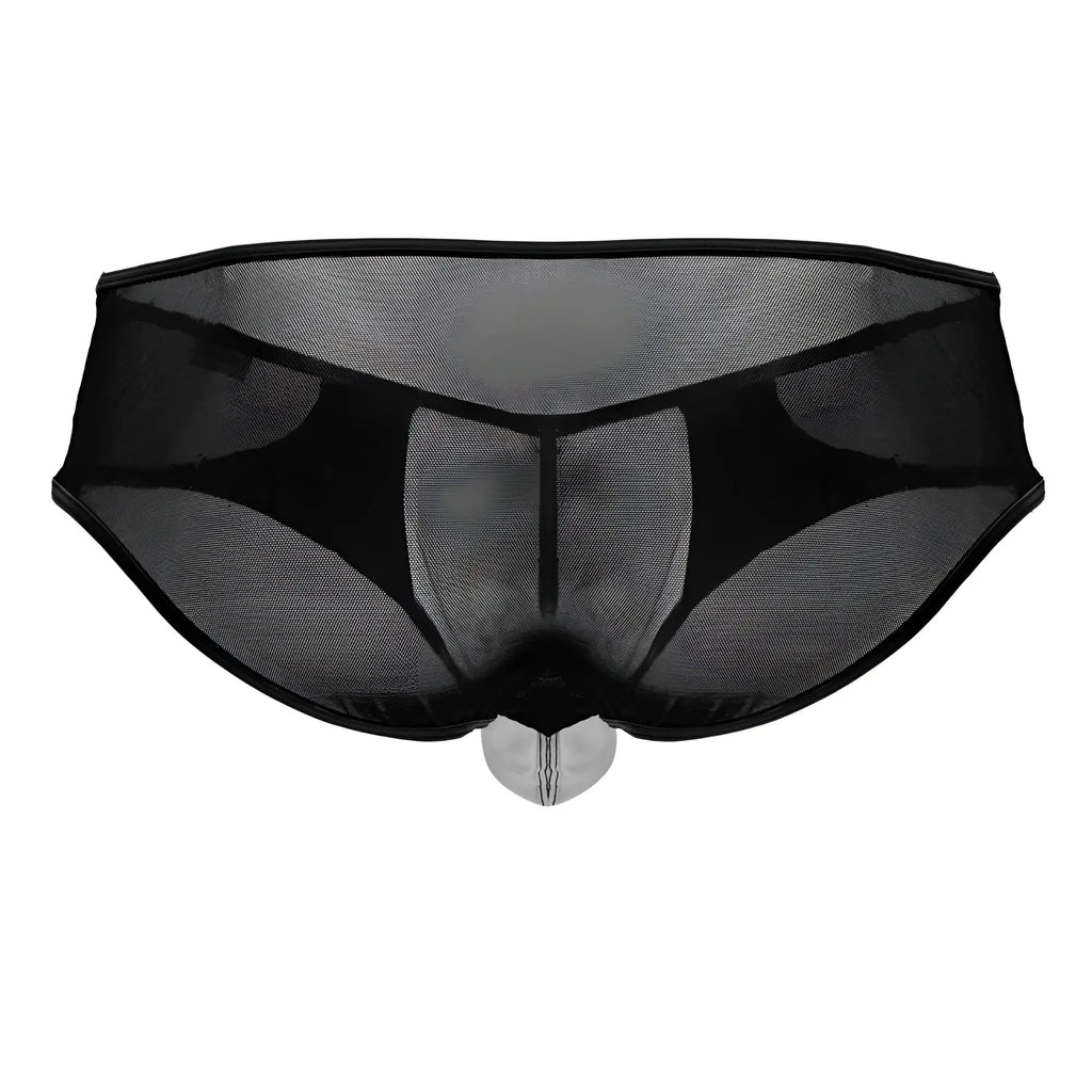 Candyman 99919 tuxedo briefs in black-white feature black sheer mesh with a transparent plastic front panel