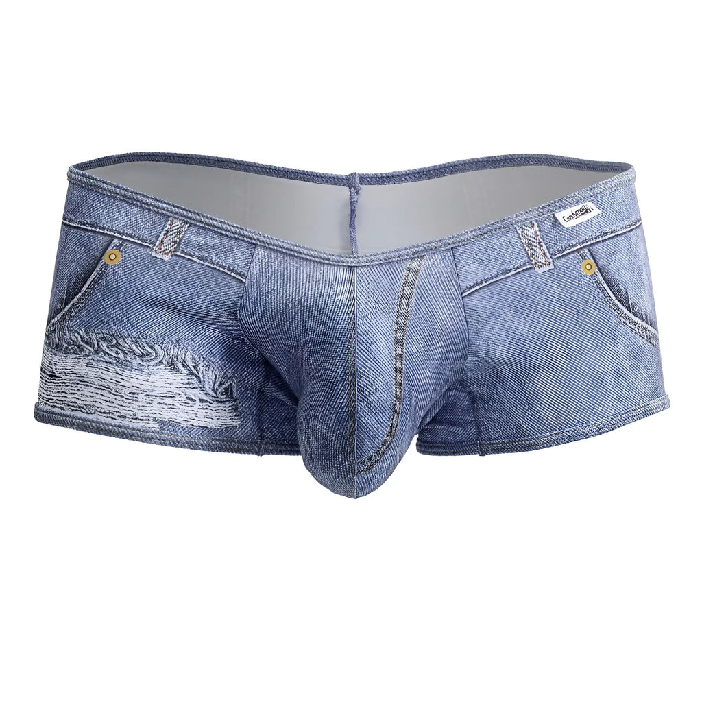 Blue denim-style candyMan 99921 cowboy trunks men’s underwear with distressed patch and gold-tone button details
