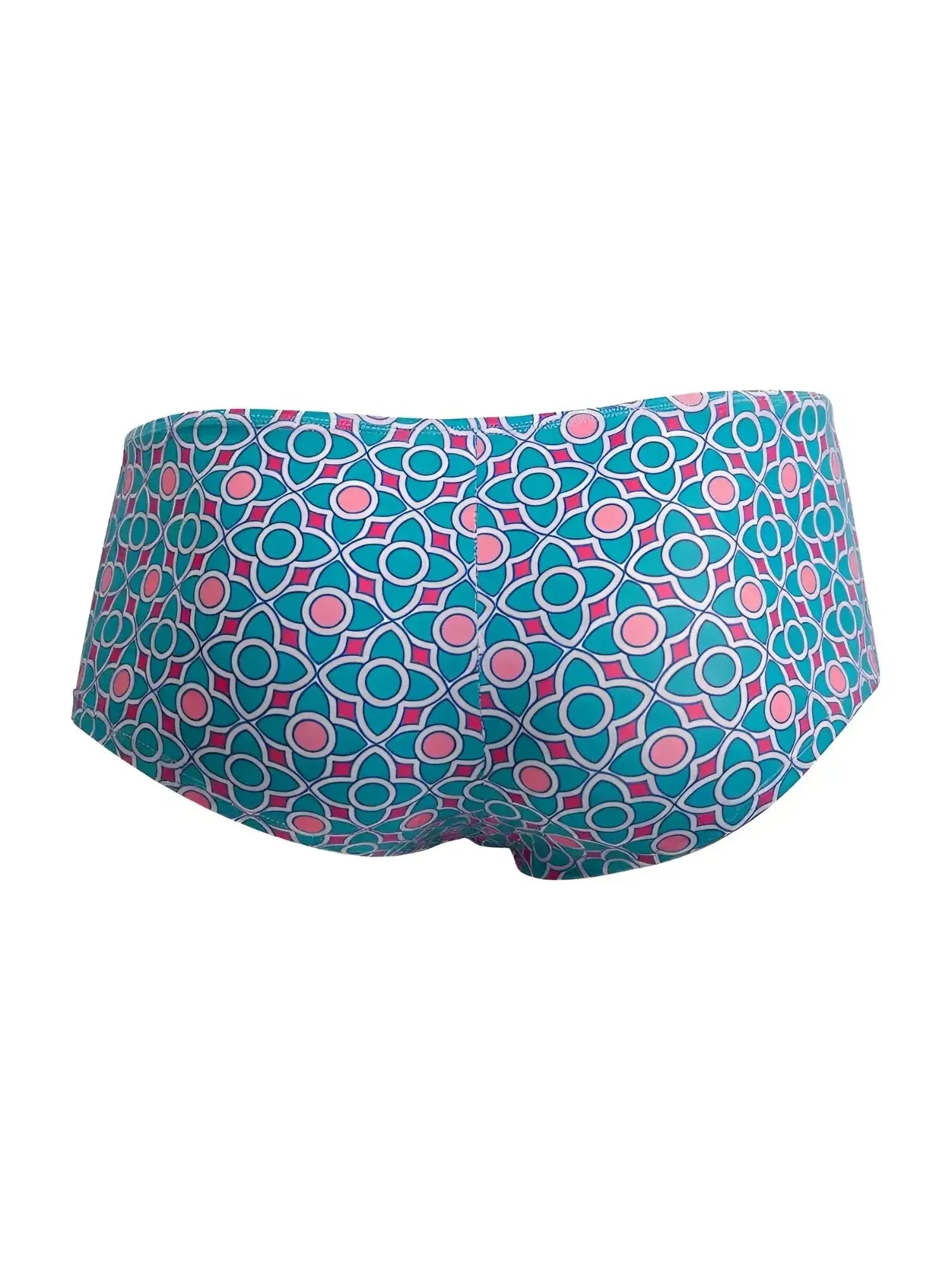 CandyMan 99922 printed blue trunks, back view.