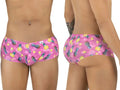 CandyMan 99922 pink pineapple-print trunks shown from front and back view.