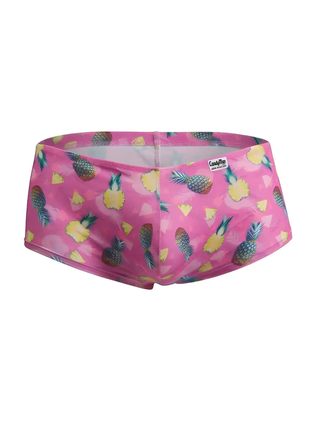 Front view of CandyMan 99922 pink pineapple-print trunks underwear.