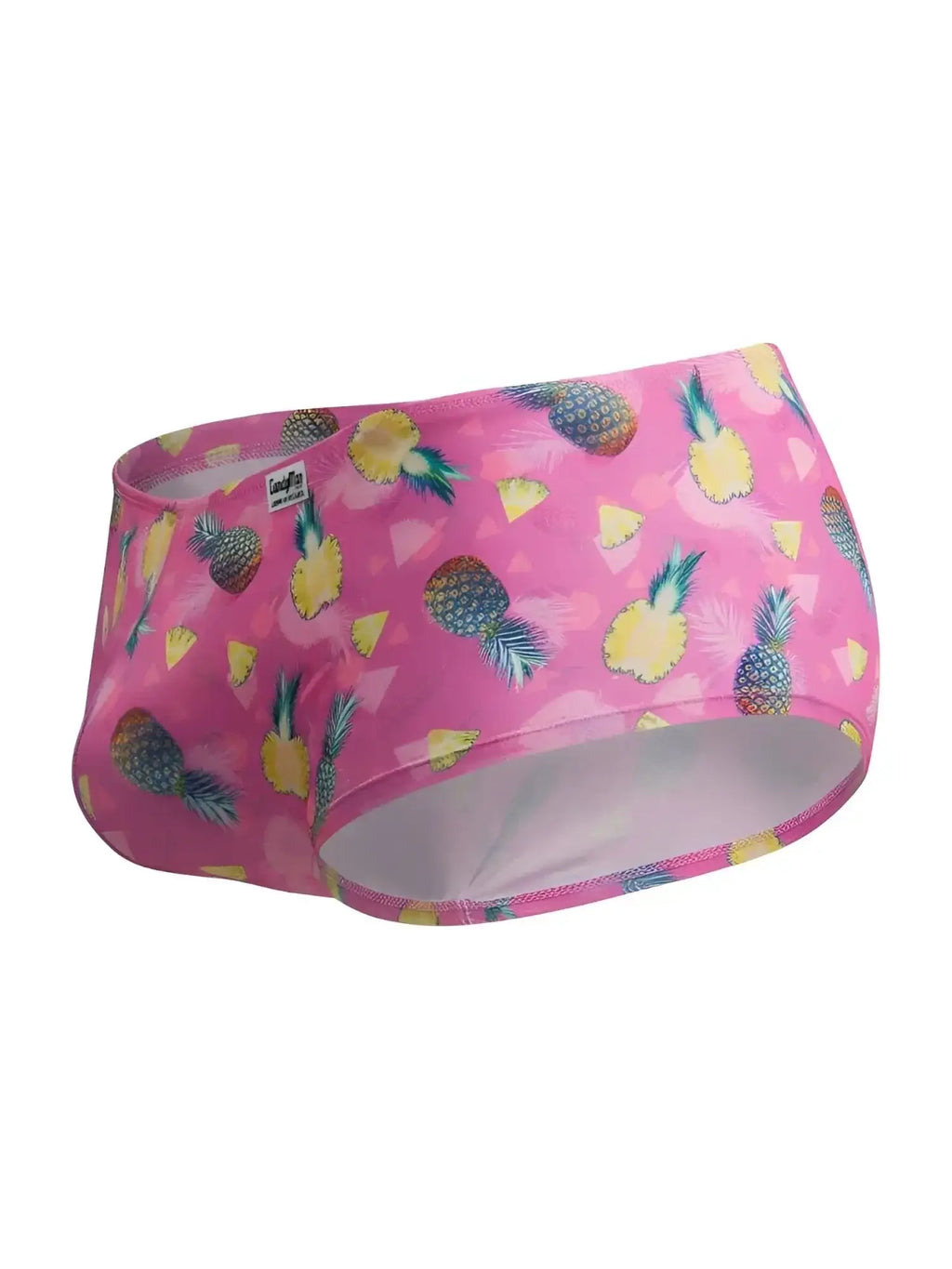 CandyMan 99922 Trunks in pink with pineapple print, isolated front view.