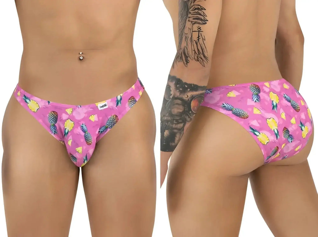 CandyMan 99923 pink pineapple-print bikini, front and back view.
