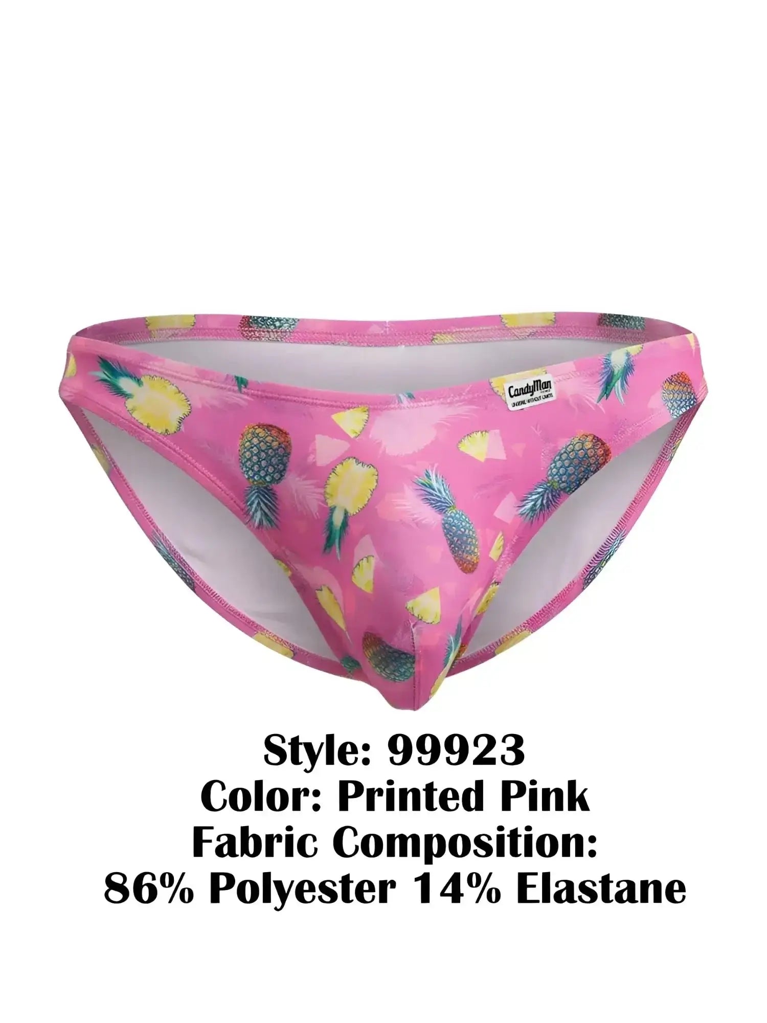 Front view of CandyMan 99923 bikini in printed pink with pineapple pattern.