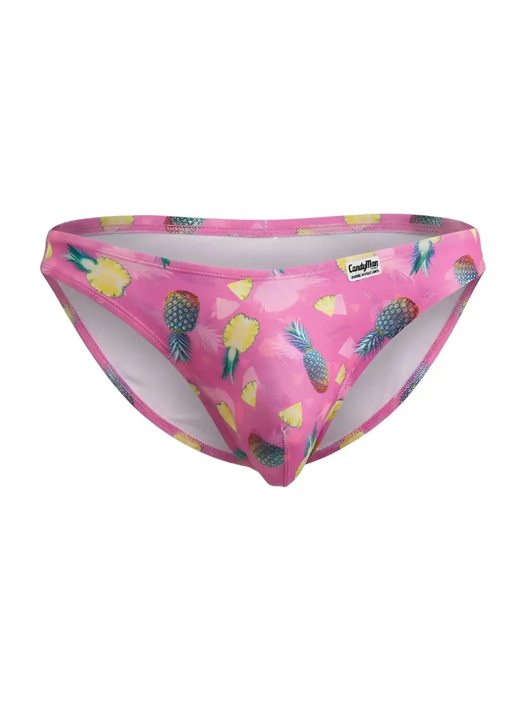 Front view of CandyMan 99923 bikini in pink with pineapple print.