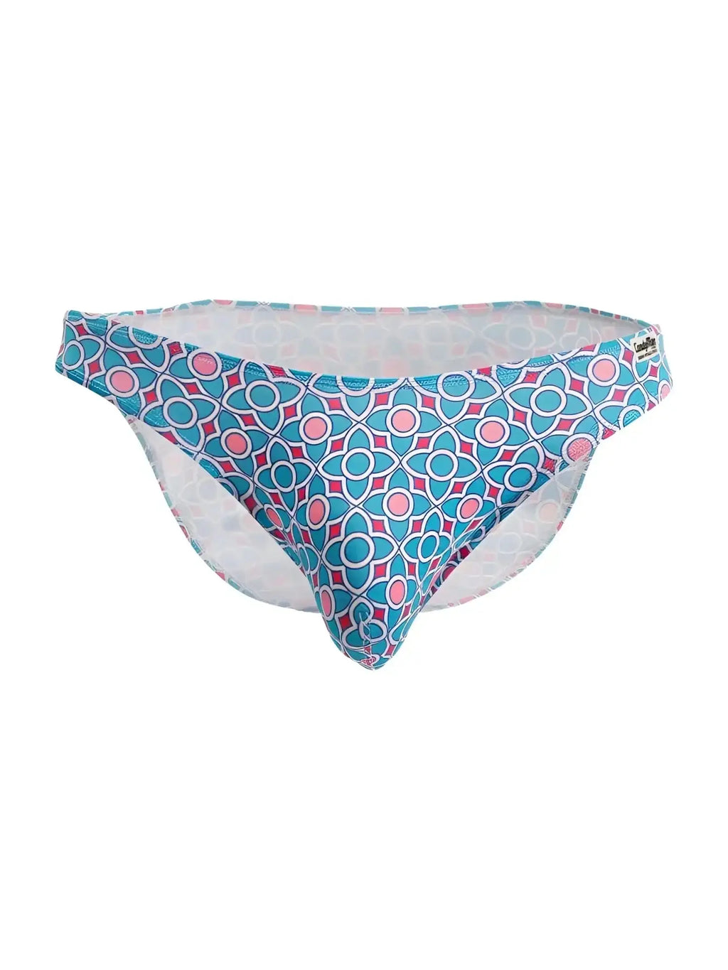 Front view of CandyMan 99923 printed blue briefs with a geometric pattern.