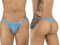 CandyMan 99924 thong in blue print, showing front and back views on a model.