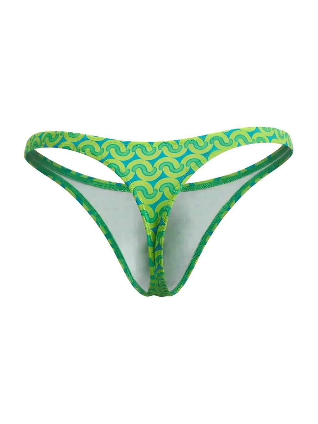 CandyMan 99924 printed green thong in a studio front view.