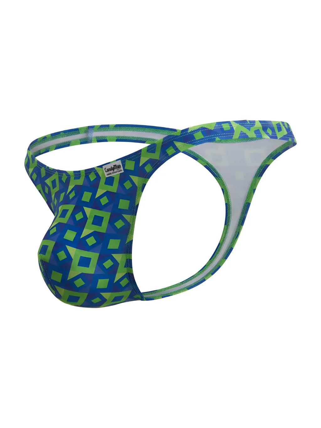 CandyMan 99924 thong in printed navy, side view of the g-string underwear.