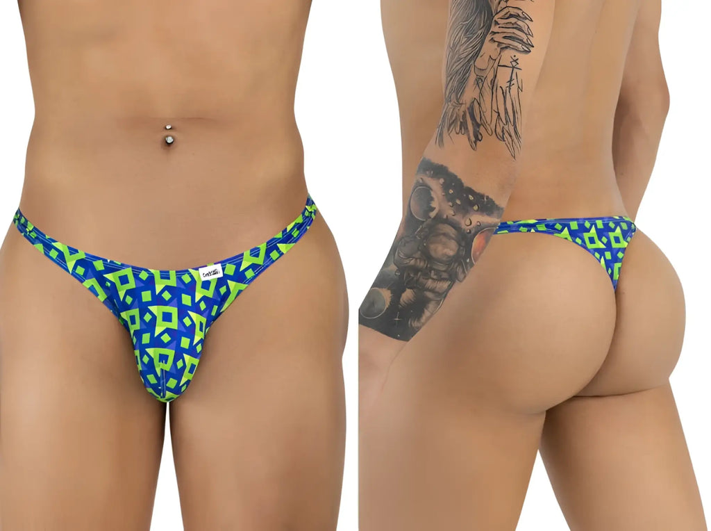 CandyMan 99924 thong in Printed Navy, showing front and back views on a model.
