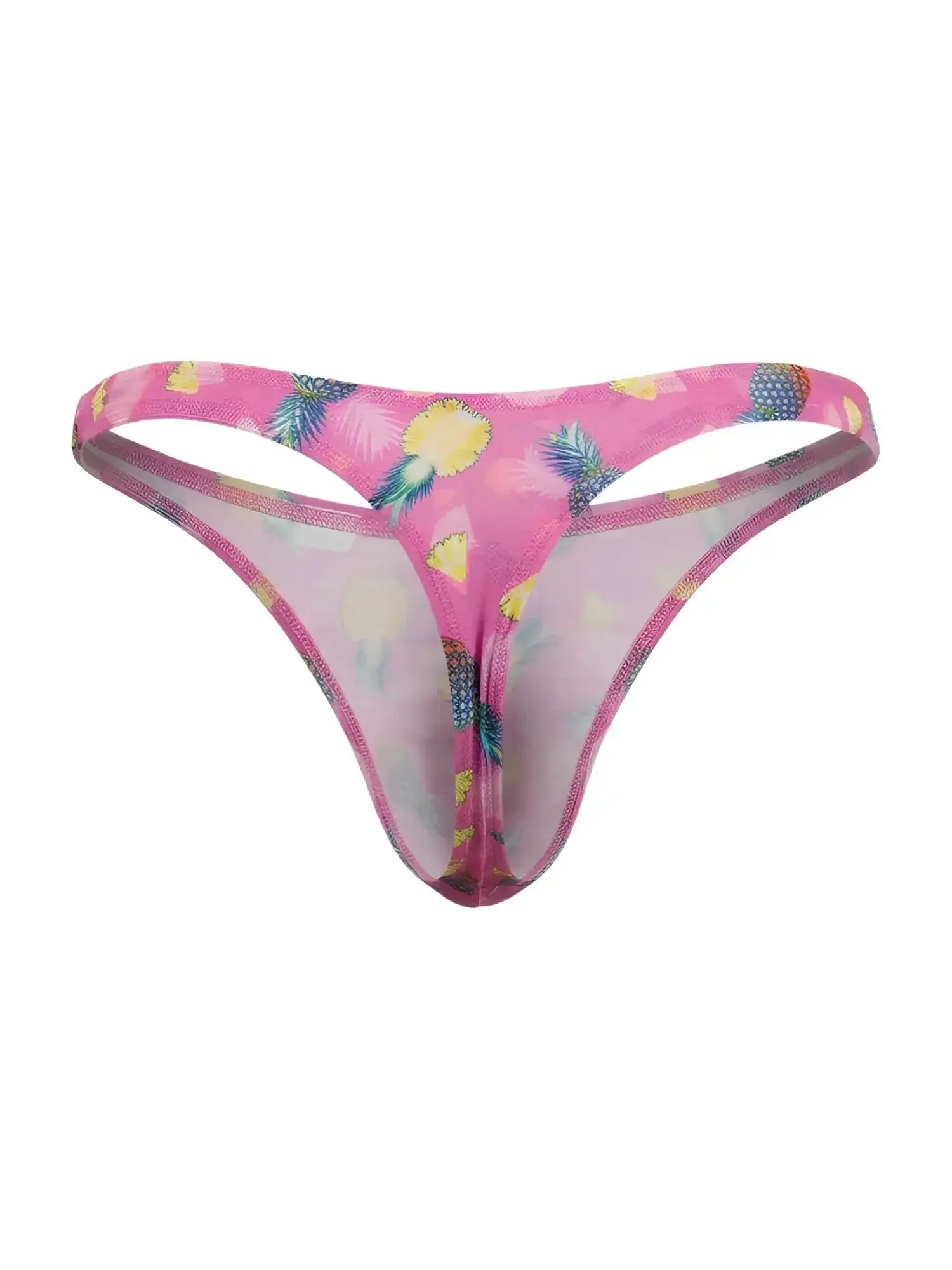 Front view of CandyMan 99924 printed pink pineapple thong.