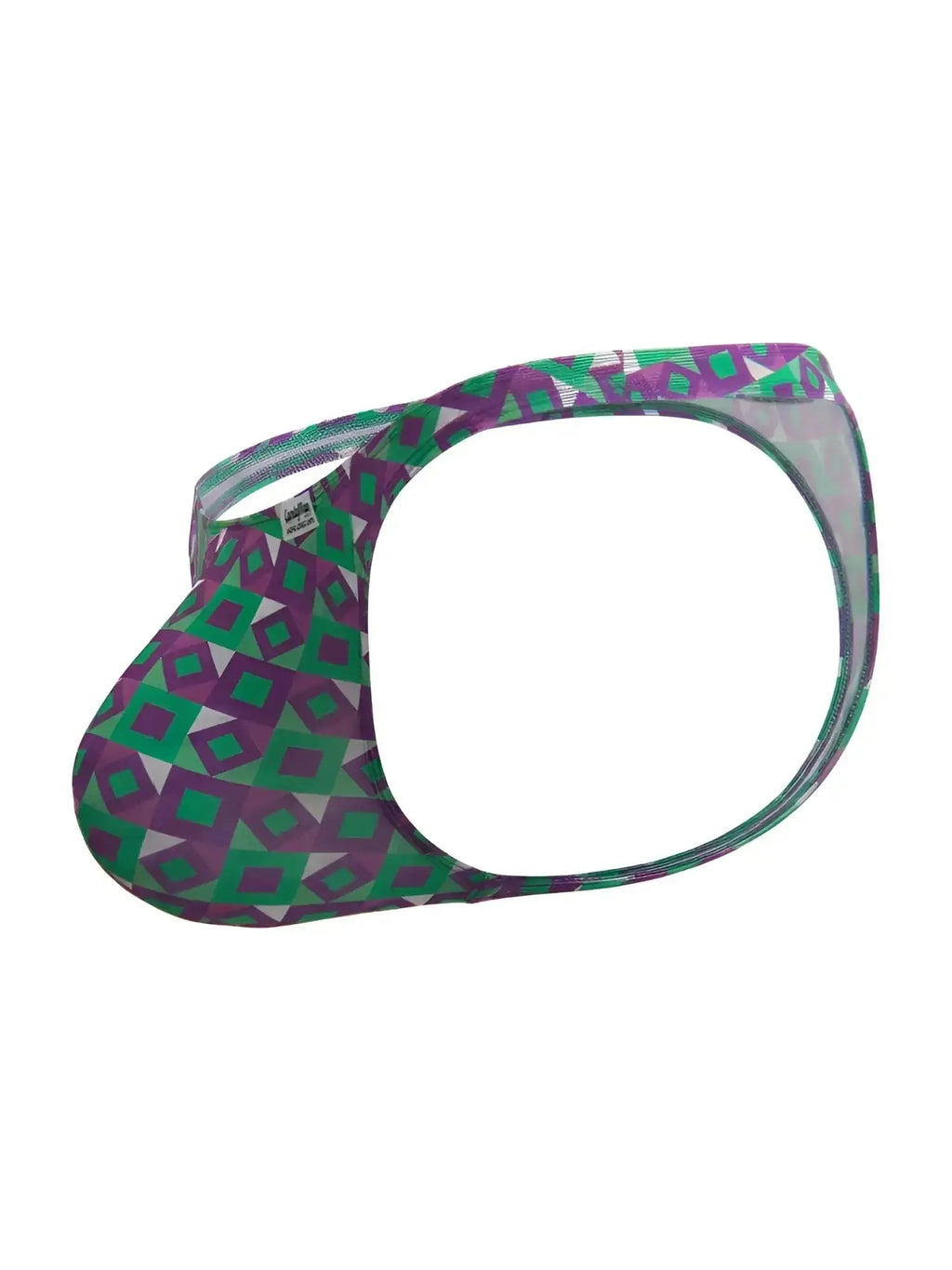 CandyMan 99924 thong in printed purple, shown from a side profile angle.