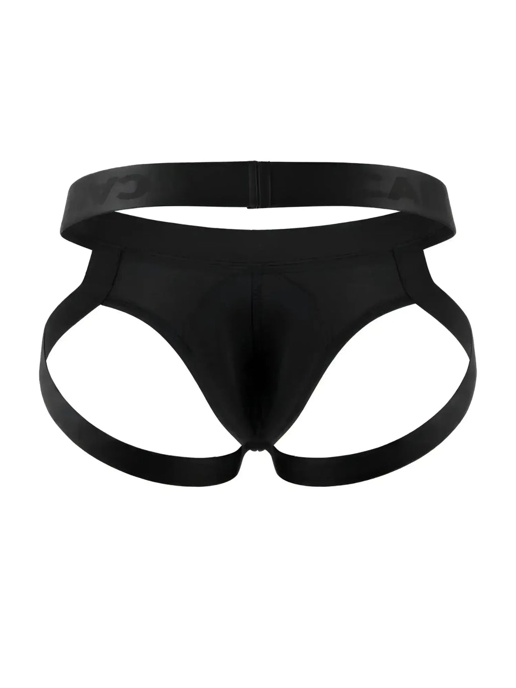 CandyMan 99925 black jockstrap, front view against a white background.
