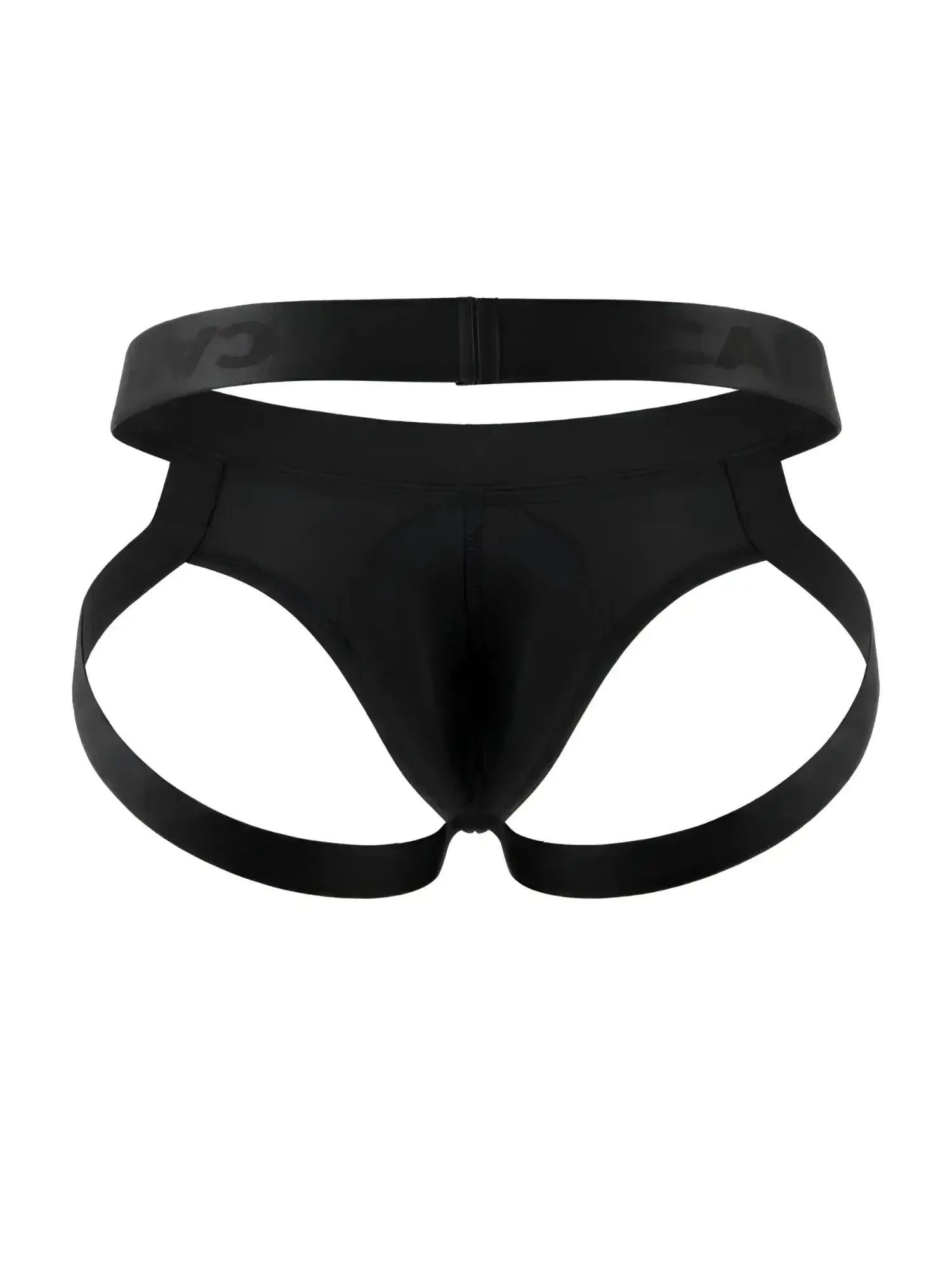 CandyMan 99925 black jockstrap, front view against a white background.