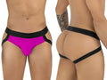 Front and back view of the magenta CandyMan 99925 jockstrap on a model.
