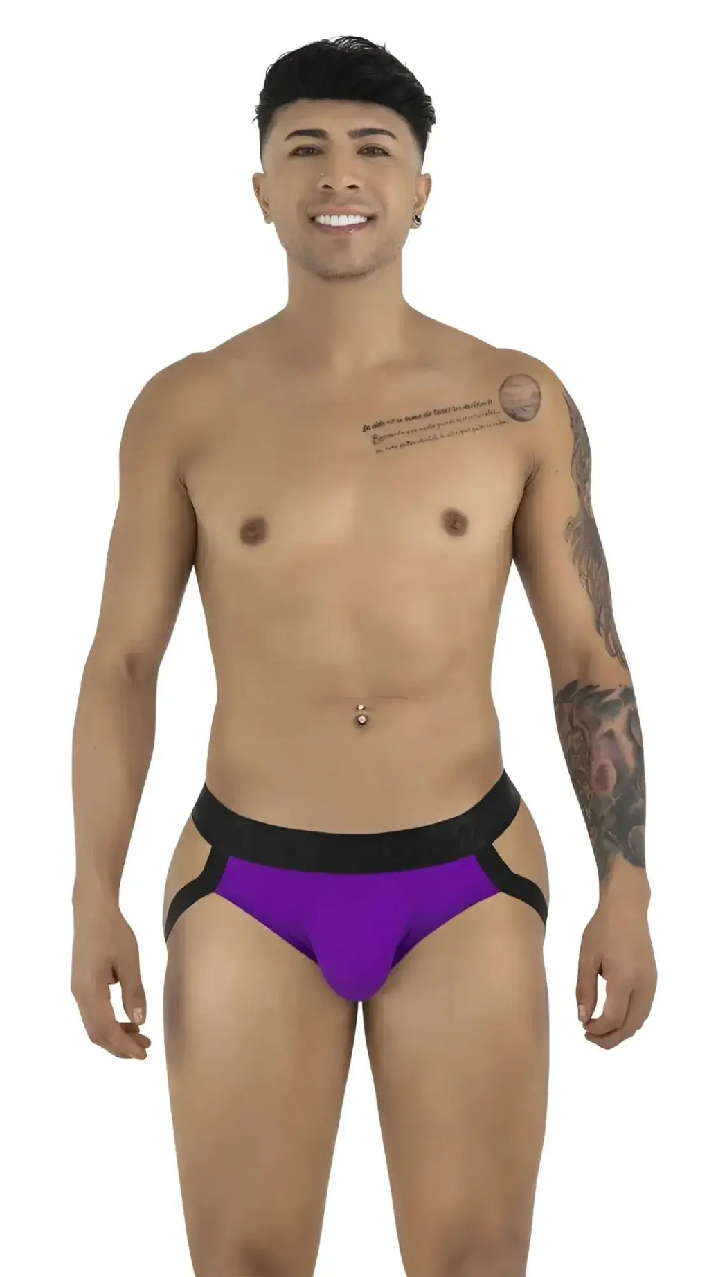 Front view of the CandyMan 99925 jockstrap in orchid, worn by a male model.