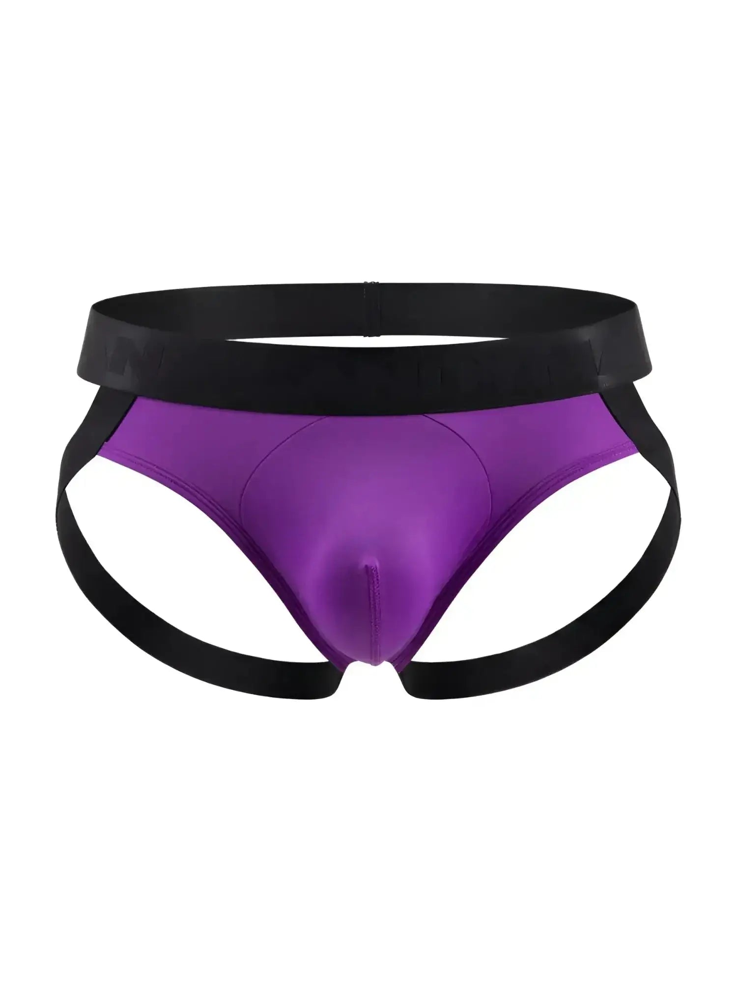 Front view of CandyMan 99925 Jockstrap in orchid with black trim.