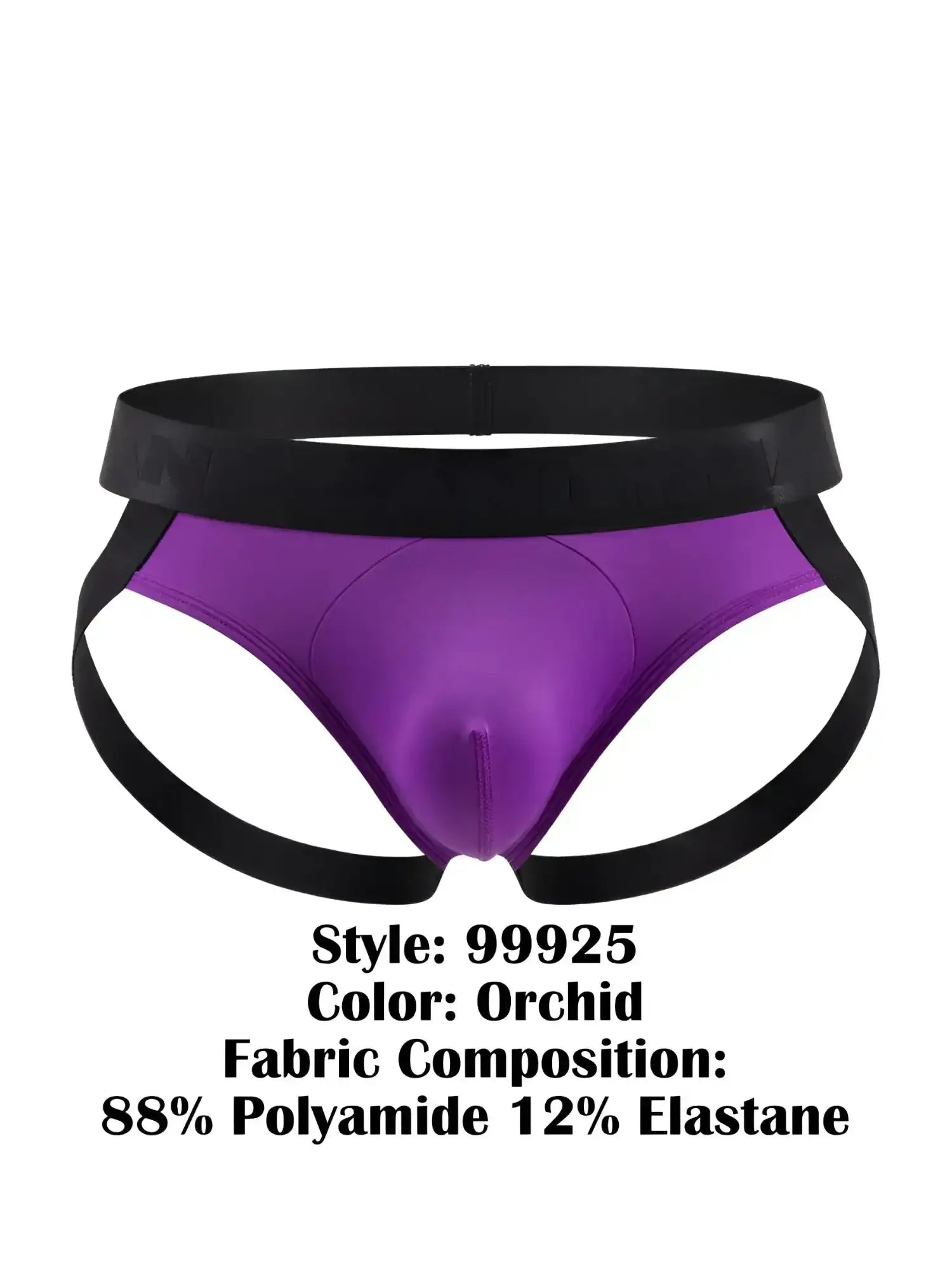CandyMan 99925 jockstrap in orchid, front view showcasing the athletic design and black waistband.