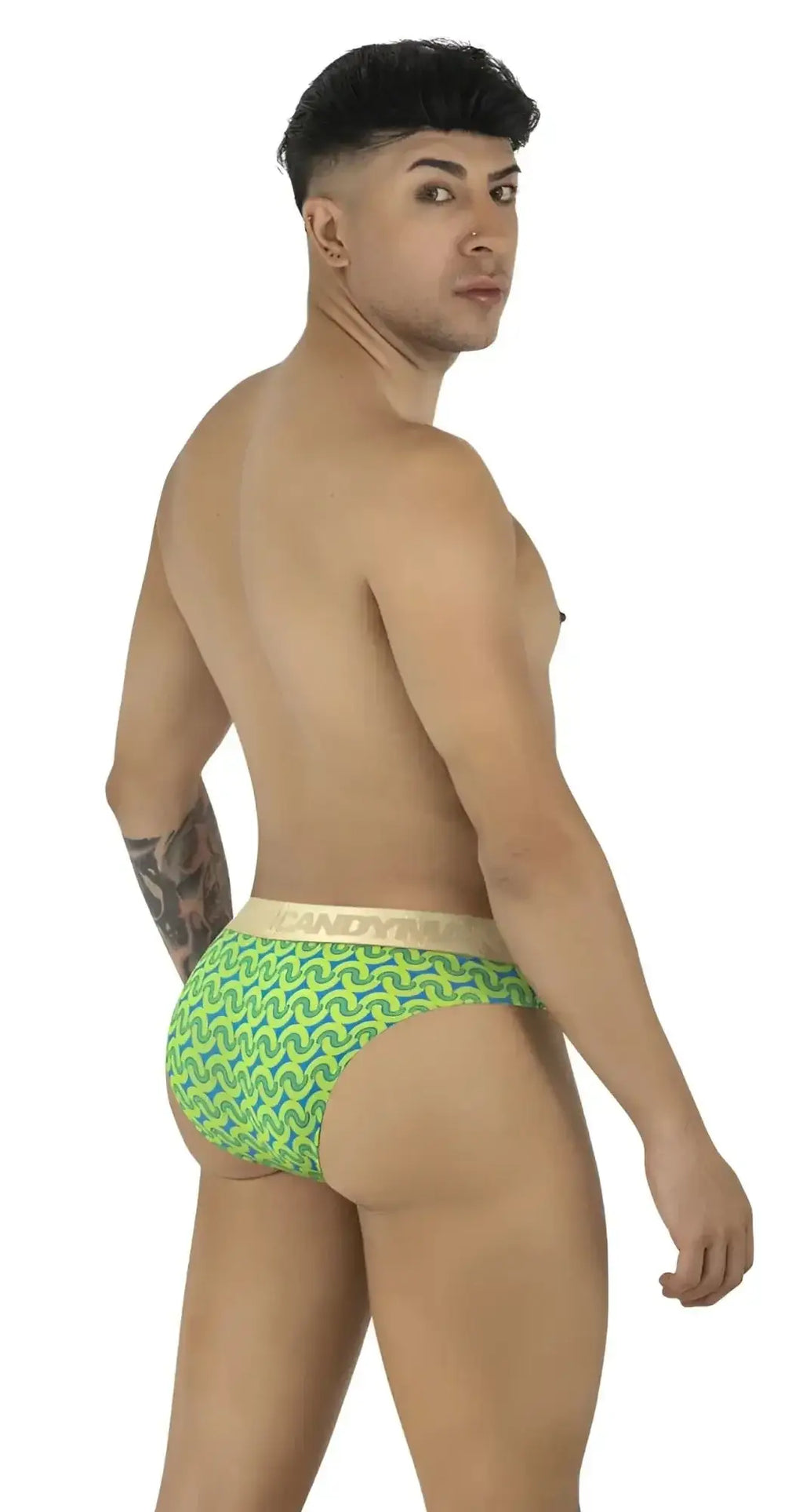 CandyMan 99926 briefs in printed green, shown in a rear-view model shot.