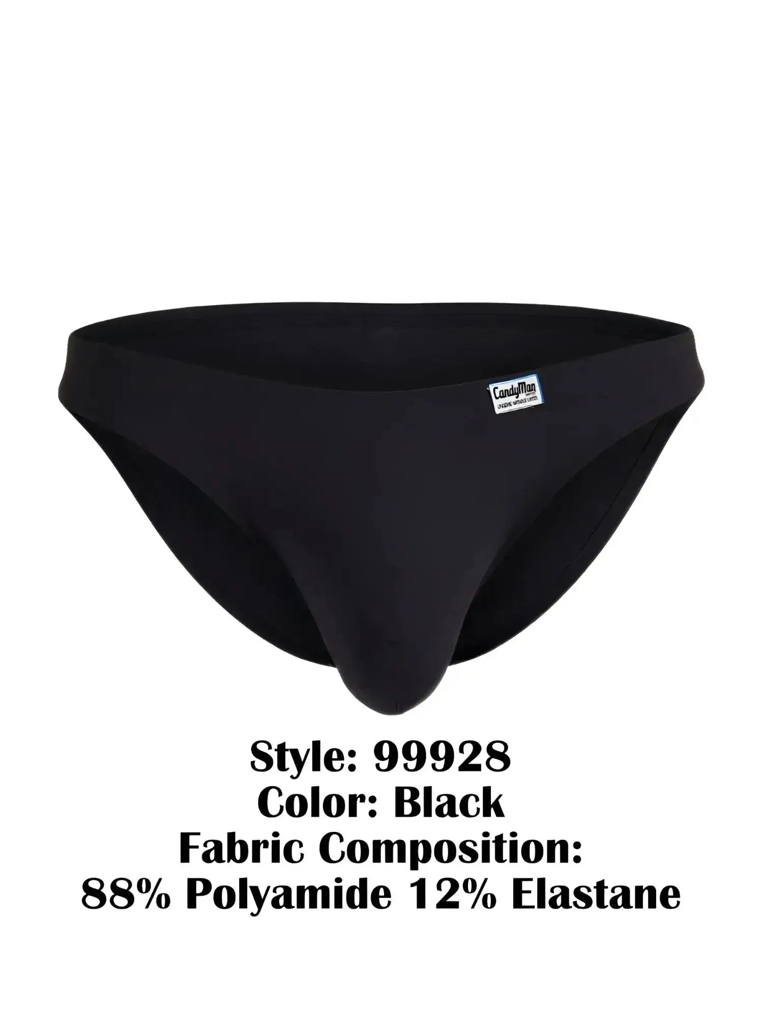 Front view of the black CandyMan 99928 bikini underwear.