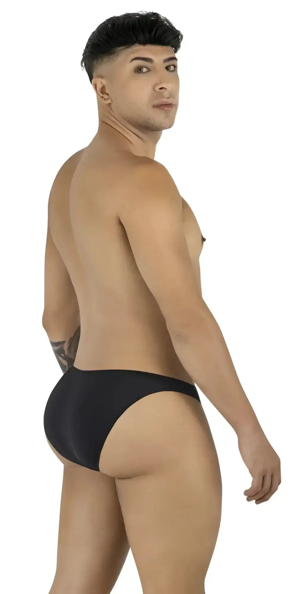 CandyMan 99928 bikini in black, side view on a male model.