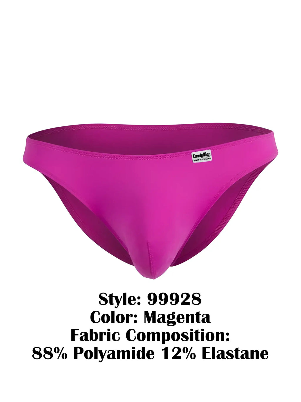 Front view of CandyMan 99928 magenta bikini underwear.