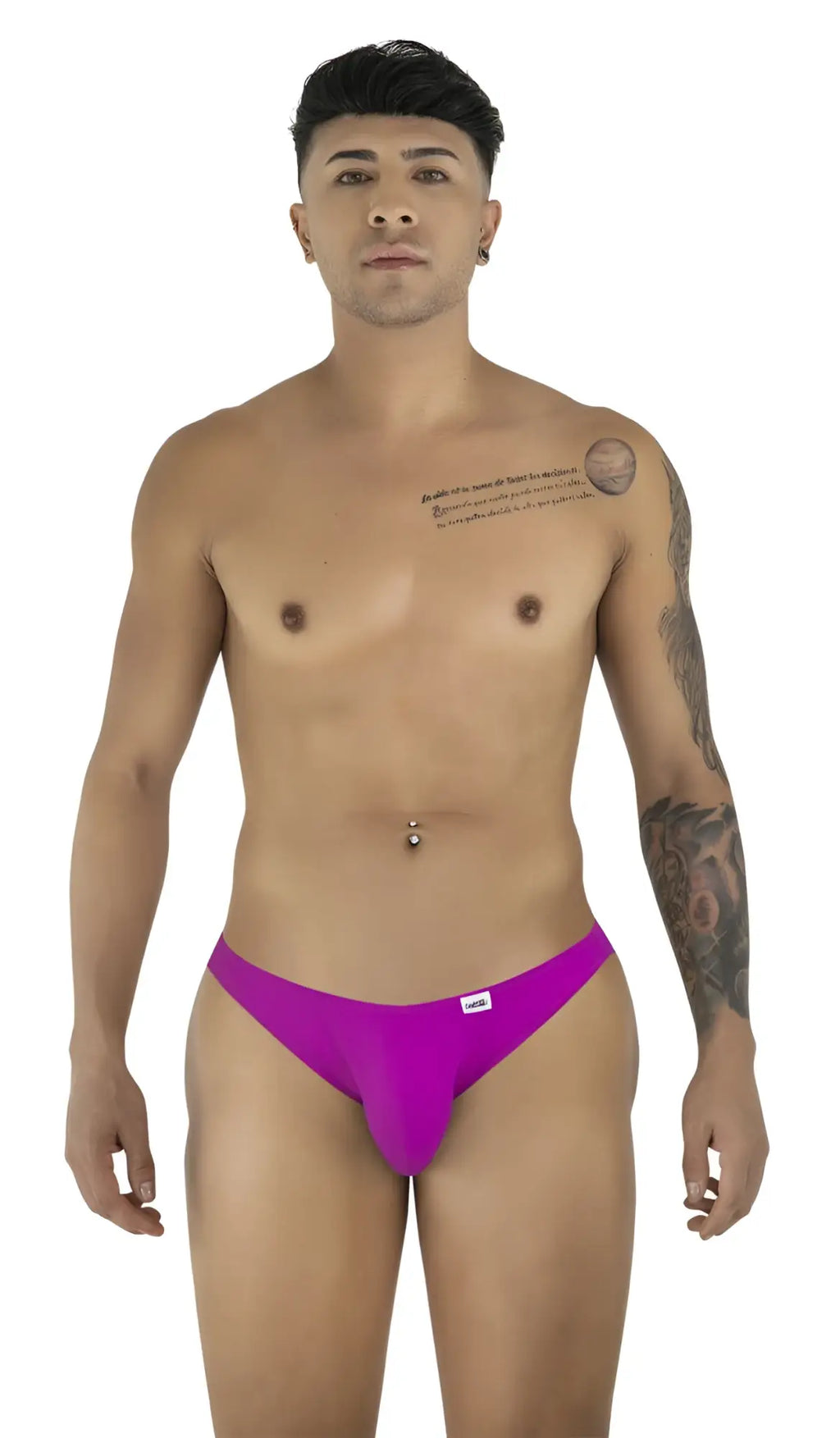 Front view of a man wearing a magenta CandyMan 99928 bikini.